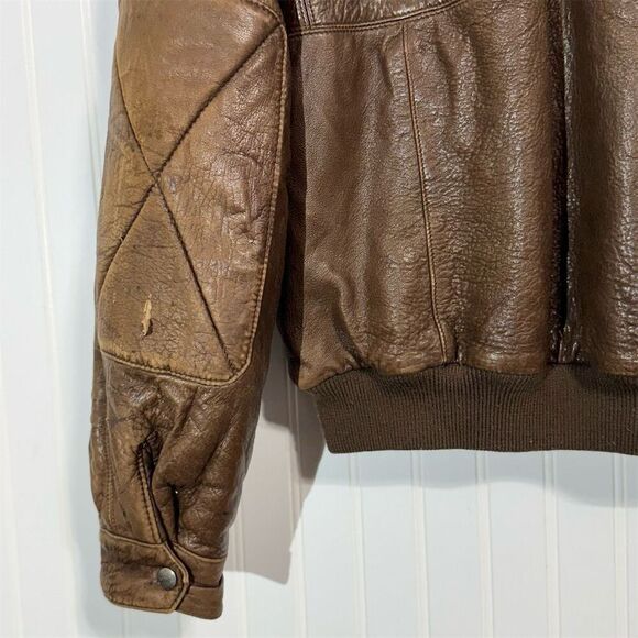 Summit Vintage Brown Leather Bomber Jacket Men’s Size 42 Distressed Flight Coat - Picture 7 of 16